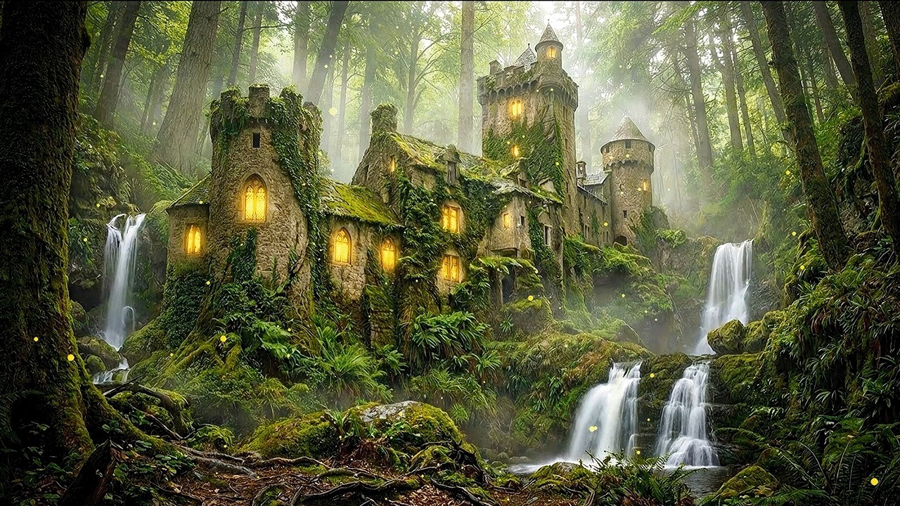 You’re Studying in a Hidden Forest Castle by the Waterfalls | Relaxing Celtic Medieval Ambience