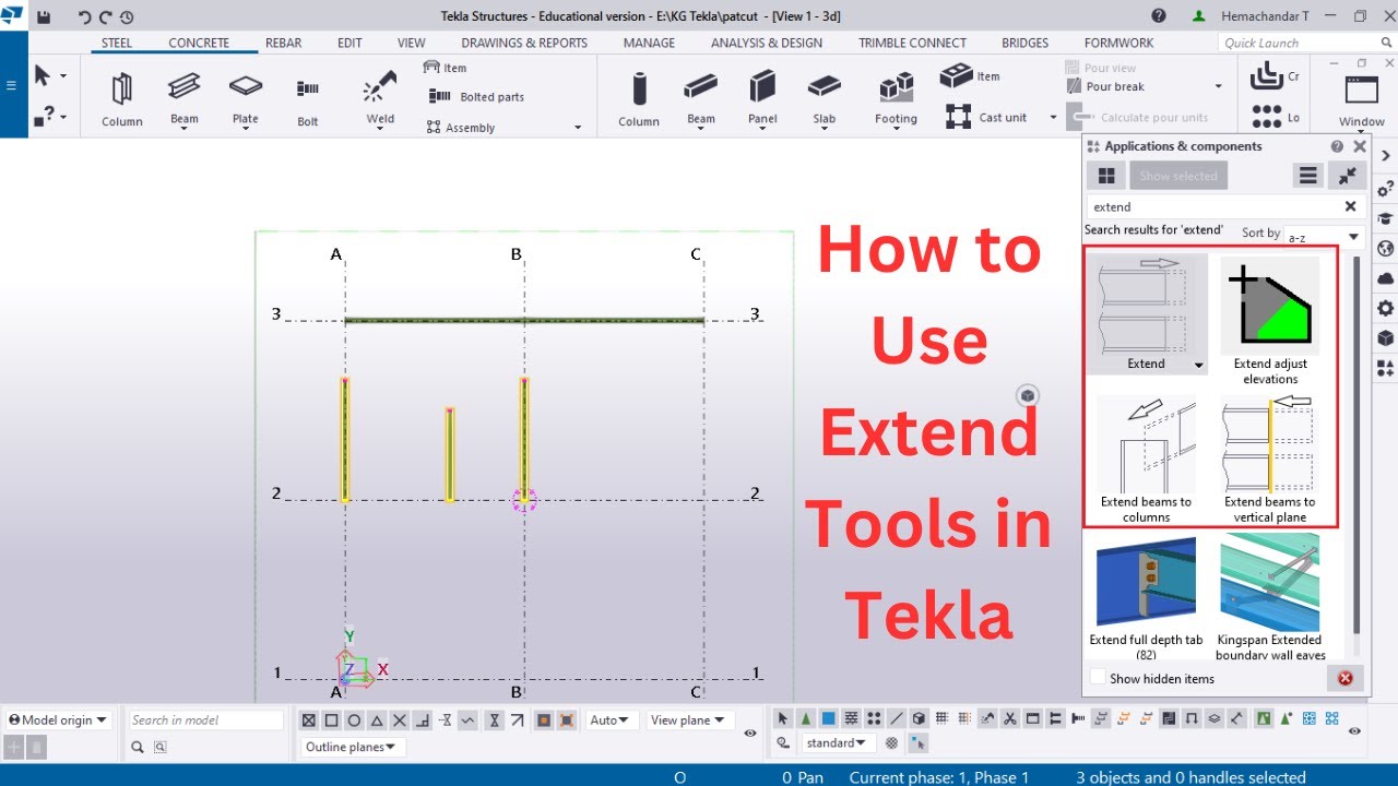 How to use Extend Tools | Tekla Structures | Tamil | BIMINDC