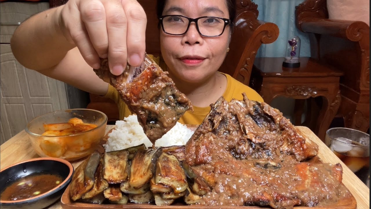 BUTTERED GARLIC MILK FISH BANGUS! PRITONG TALONG AT ALAMANG ! FILIPINO FOOD MUKBANG!