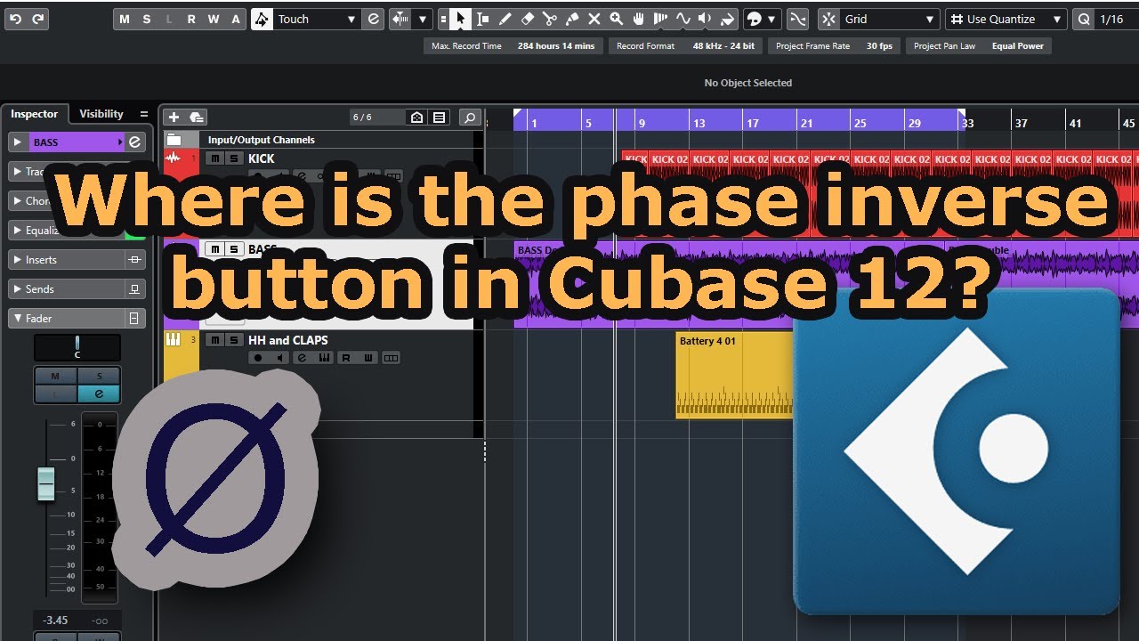 Cubase 12: How to invert the phase on an audio channel (phase-inverse button)
