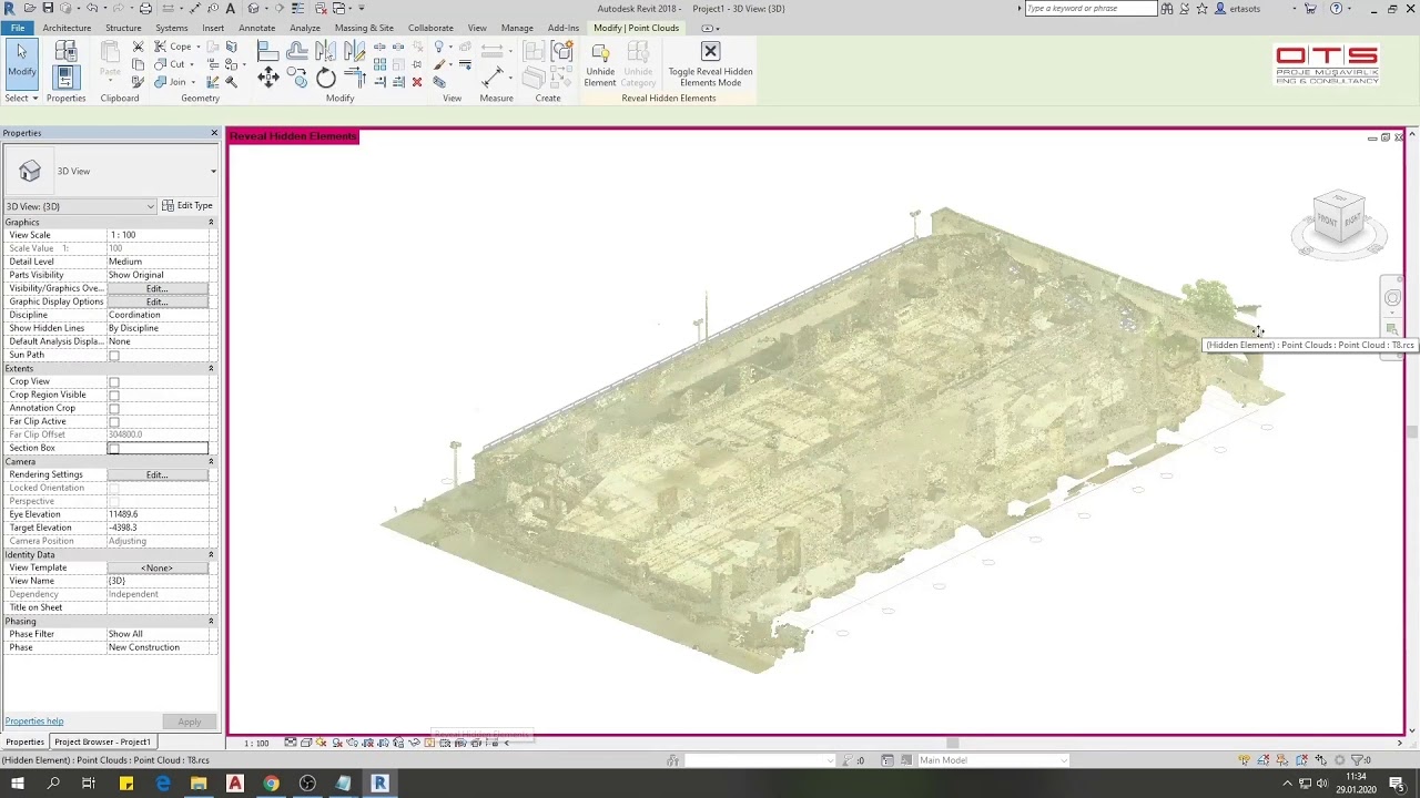 3B Nokta Bulutu (Point Cloud) – IFC Yapı Taşıyıcı Sistemi – REVIT Ortamında Çakıştırma