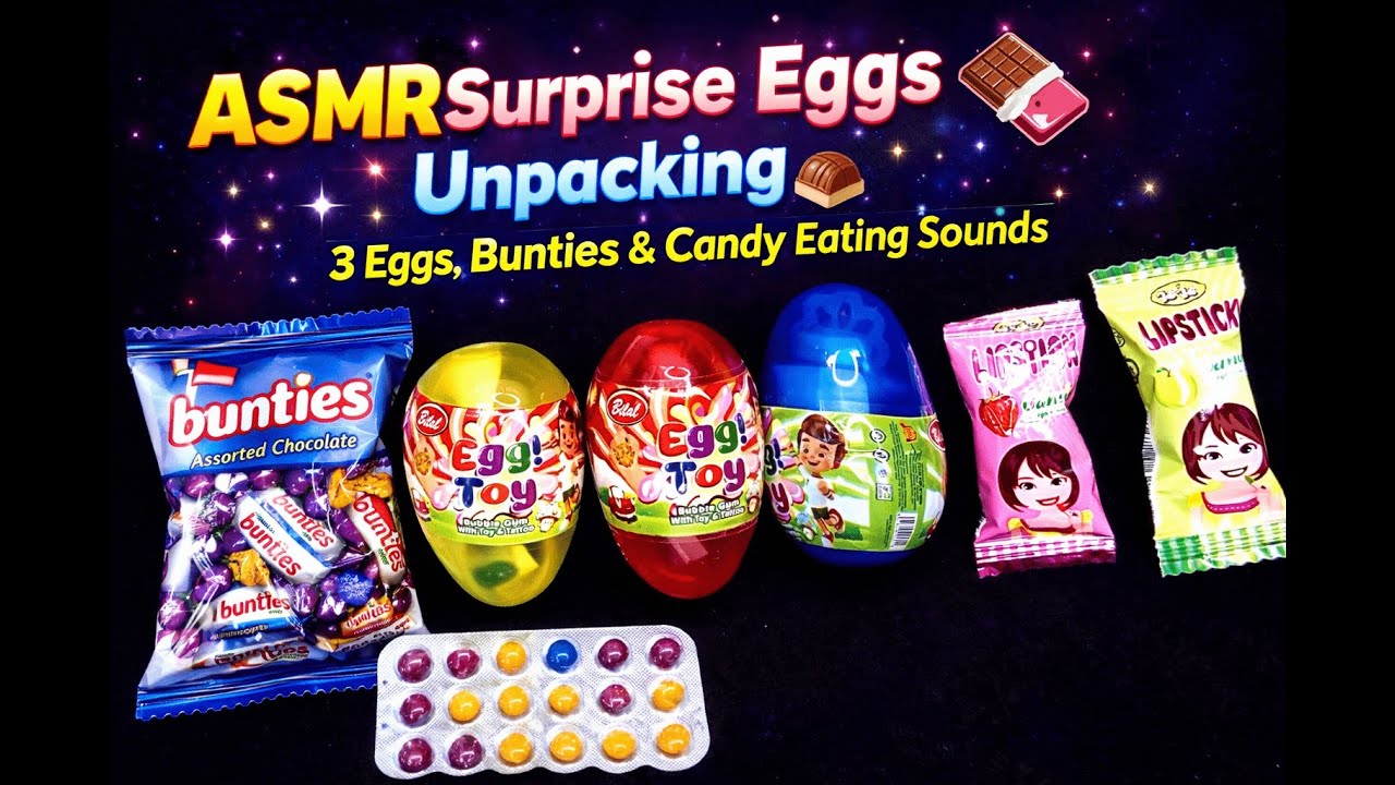 ASMR Unpacking Surprise Eggs 🍬 Bunties & Candy Sounds