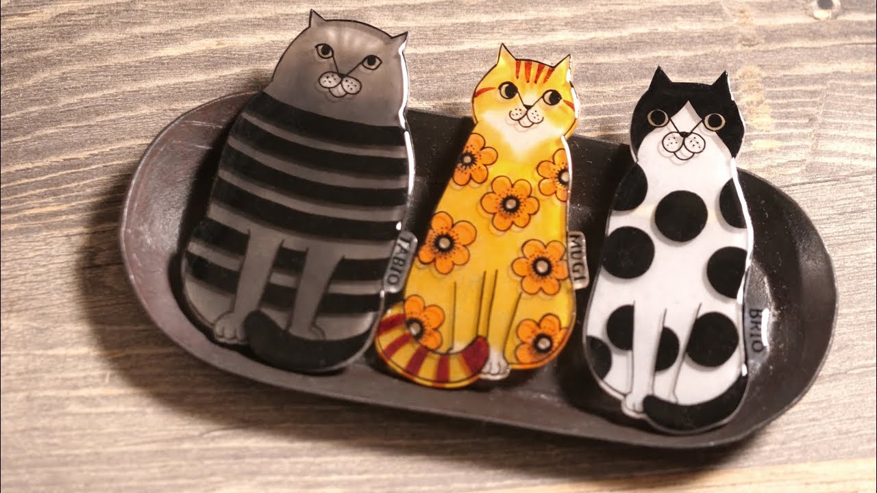 【プラバン×レジン】妹の誕生日プレゼント3匹の猫PART1 DIY  PLASTIC PLATE [3 CATS]