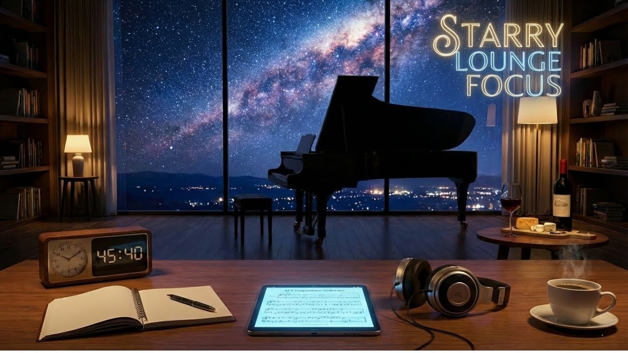 【集中用BGM】星空ラウンジでゾーンに入る没入系ピアノ｜夜の高層階・作業用・勉強用・読書用