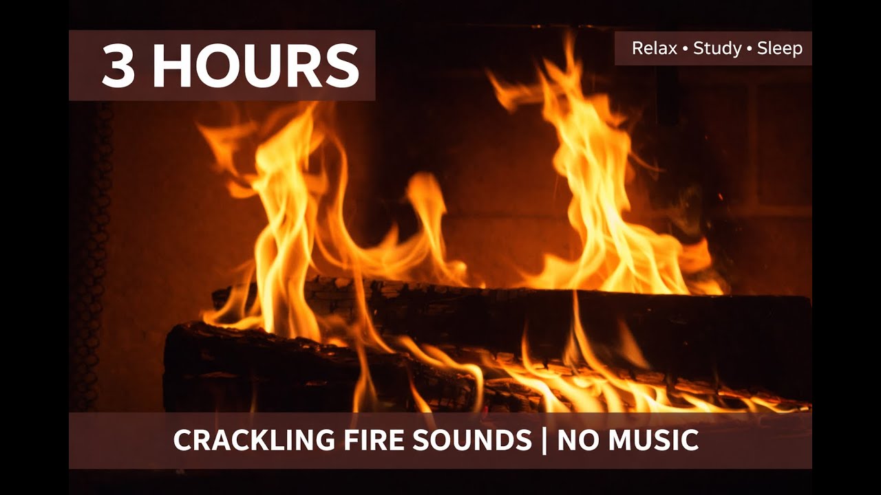 3 Hours Crackling Fireplace Sounds | Warm Cozy Fire No Music | Deep Sleep & Study