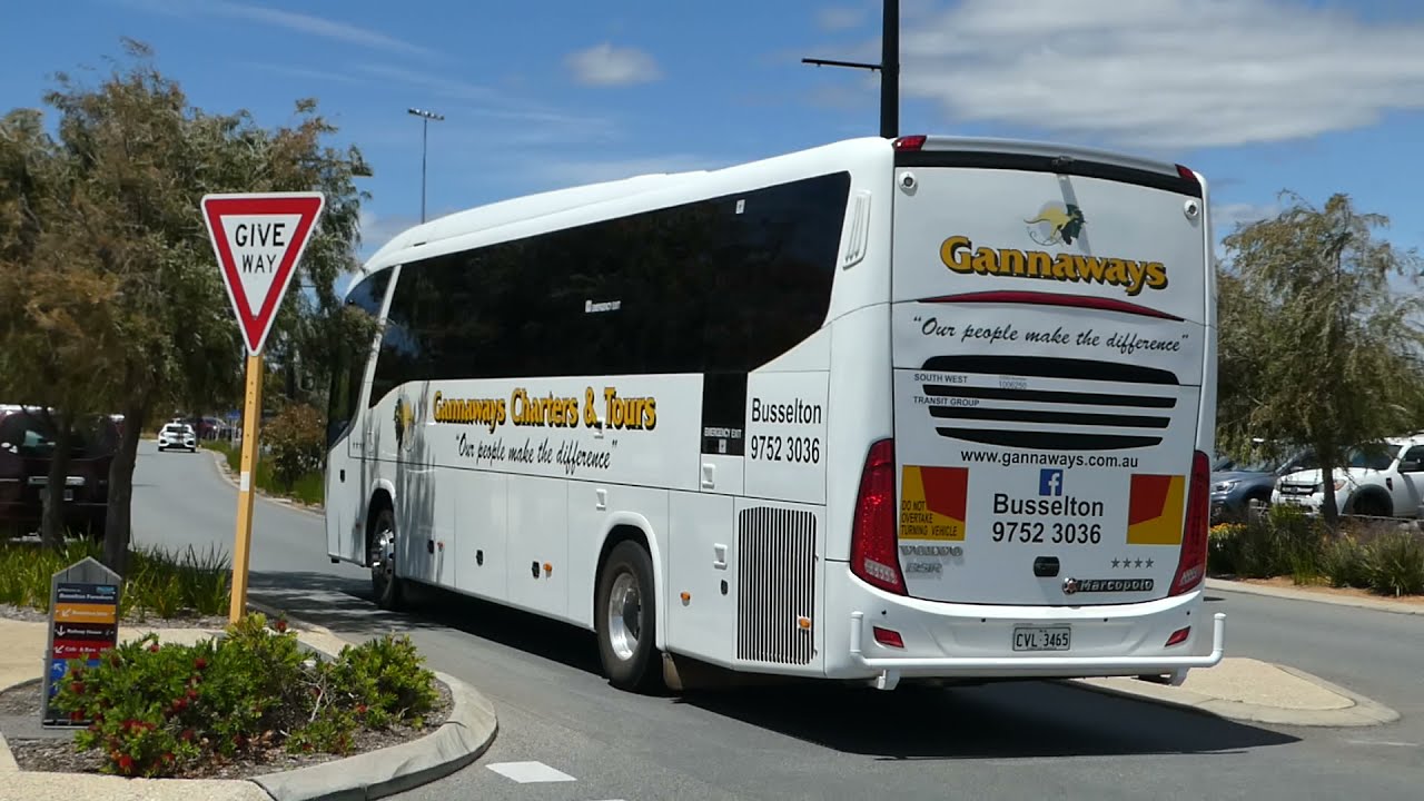 GC&T Volvo B9R (Marcopolo Audace 1050) CVL3465 departs Busselton Jetty