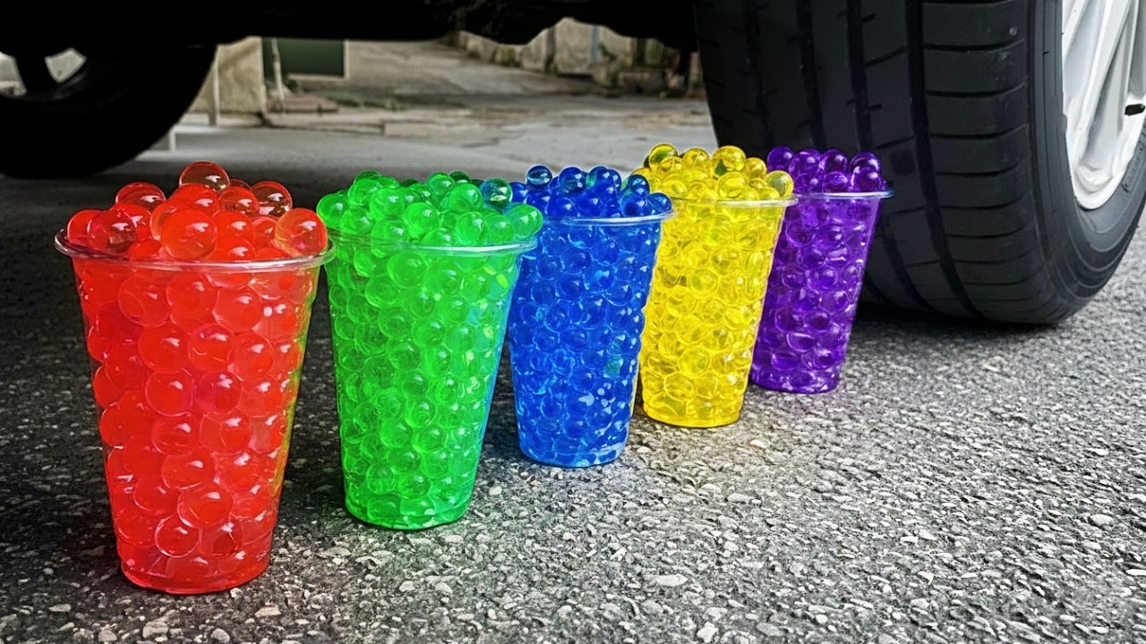 Experiment Glowing Marble Beads vs Car! Crushing Crunchy, Soft Things with Car! 🔴🟡🟢🔵🟣