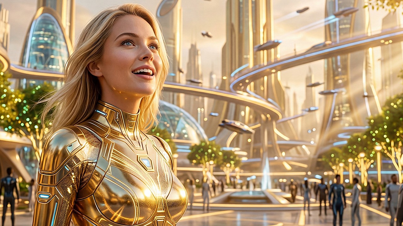 Relaxing Sci-Fi Ambient | Golden Future City | (4K)