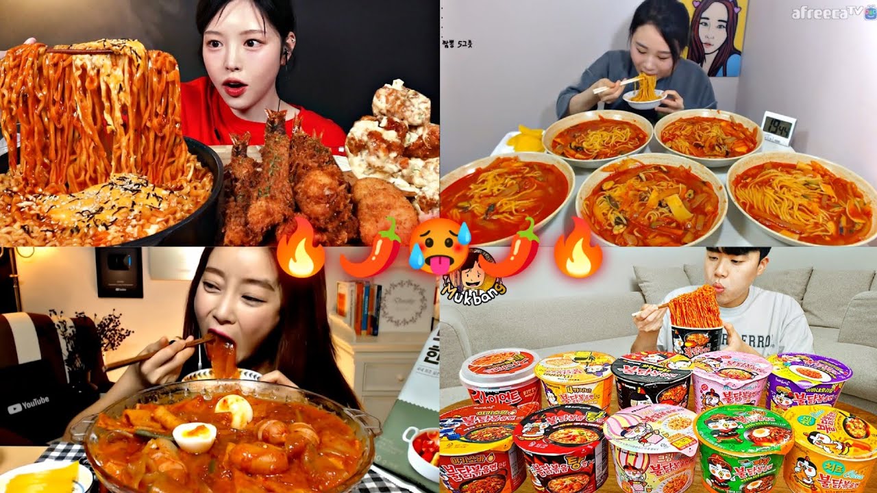 Different Kinds Of SPICY Noodles VS Mukbangers🔥🥵🍜🌶️
