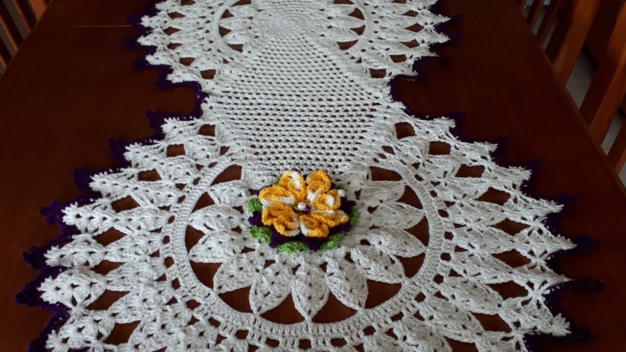 Crochet Art Tutorial Harmony table Runner 3D yellow flower  2/2