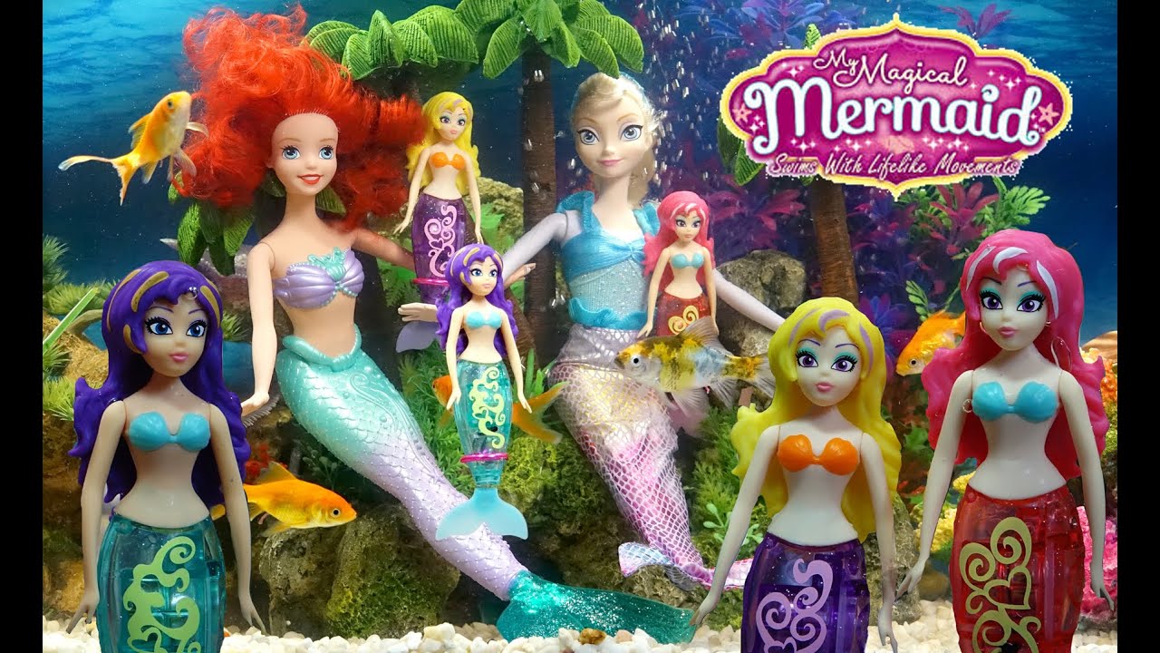 Robo Fish MAGICAL MERMAIDS Frozen Elsa Ariel little Mermaid dolls tails swim in water kids toys