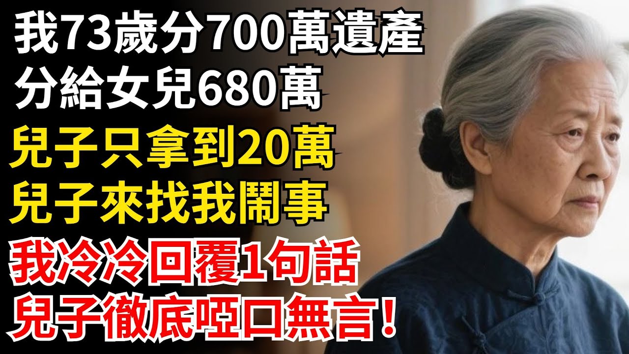 我73歲分700萬遺產，分給女兒680萬，兒子只拿到20萬，兒子來找我鬧事，我冷冷回復1句話，兒子徹底啞口無言！ #晚年生活#中老年生活#為人處世#生活經驗#情感故事#幸福人生