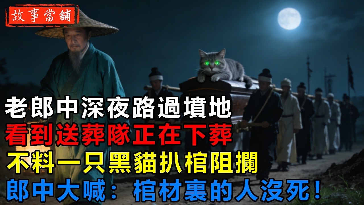 老郎中深夜路過墳地，看到送葬隊正在下葬，不料一只黑貓扒棺阻攔，郎中大喊：棺材裏的人沒死！| 民間故事 | 故事當舖