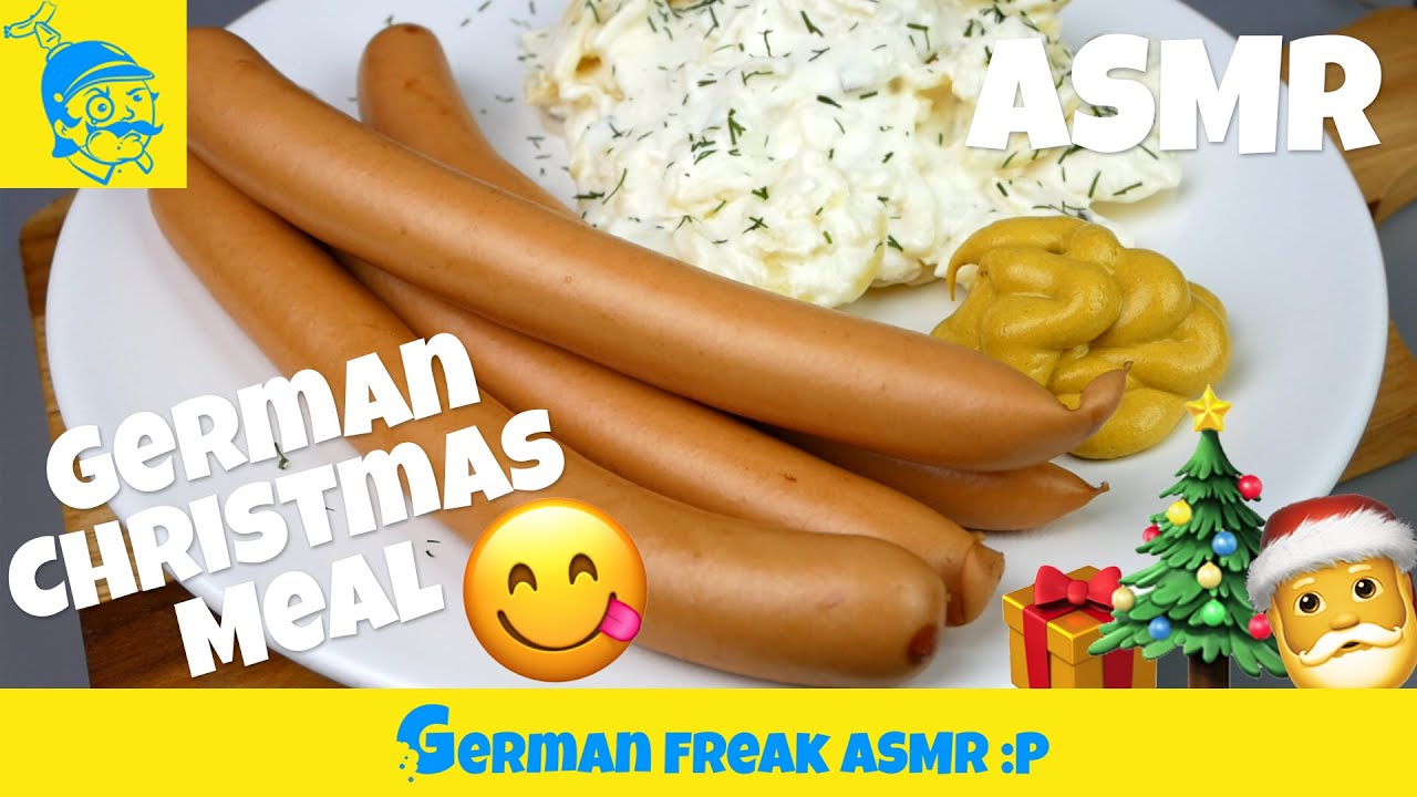 ASMR eating German Christmas meal: Sausages & potato salad!🇩🇪🎅
