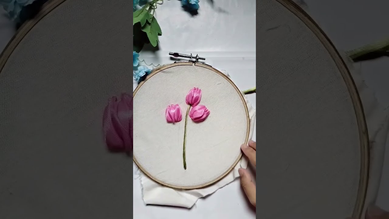 Tulips Flower Ribbon Embroidery Tutorial