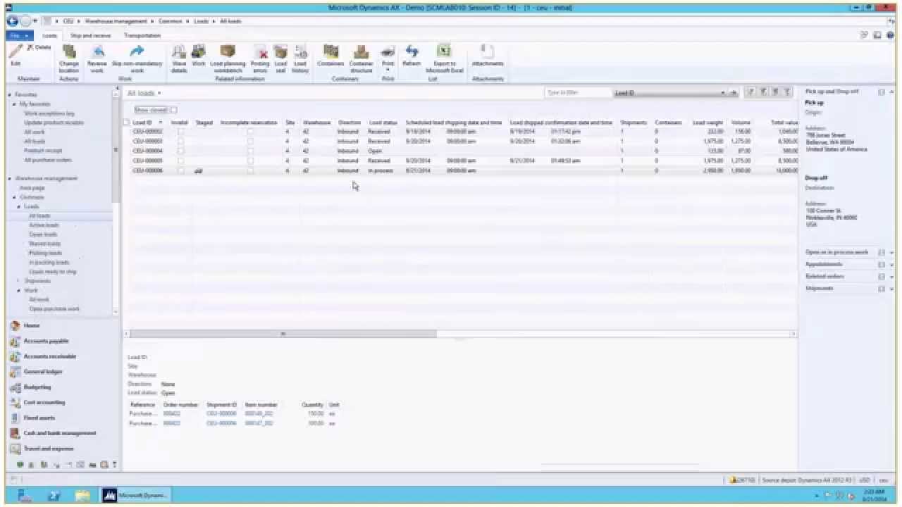 Tutorial: Updating product receipt for a load in Microsoft Dynamics AX 2012 R3