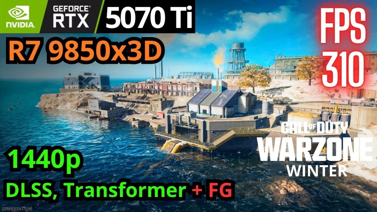 Warzone RTX 5070 Ti + Ryzen 7 9850x3D, 1440p DLSS Transformer + FG, Winter Rebirth Island