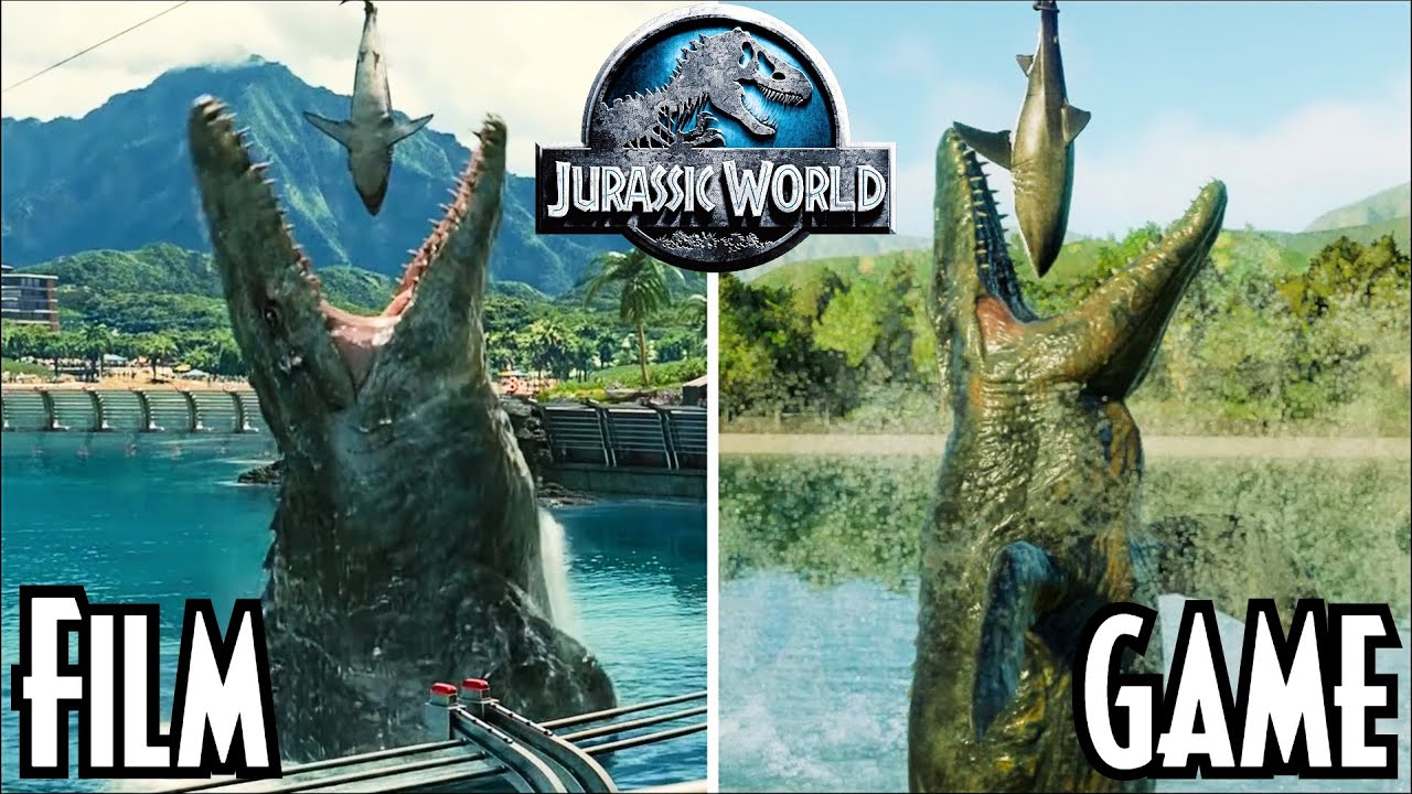 Mosasaurus FEEDING Show | FILM vs GAME | Comparison | Jurassic World and Jurassic World Evolution 2