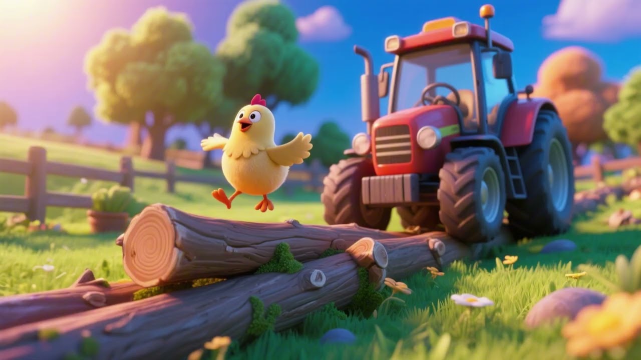 Tractor & Chick Hop Over Logs | Fun Nursery Rhyme for Kids | Learning & Adventure Song