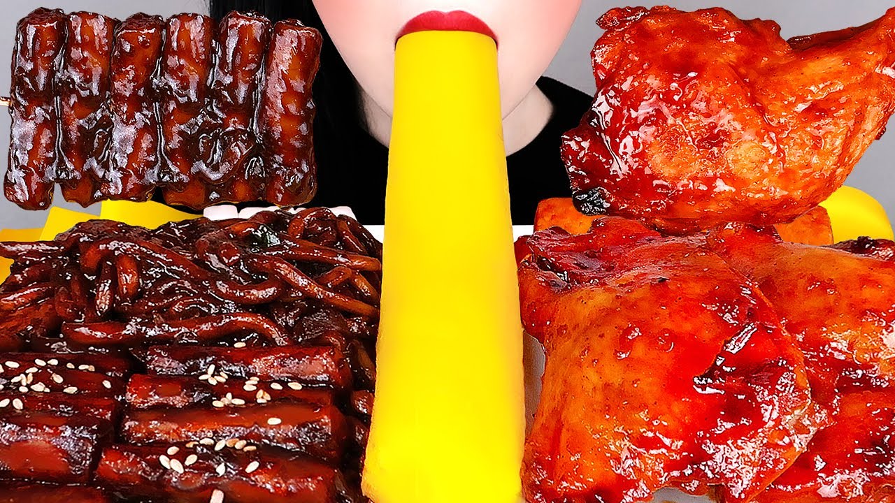 ASMR ЛАПША ЧЕРНАЯ ФАСОЛЬ, КУРИЦА | РЕЦЕПТ ТТЕОКБОККИ