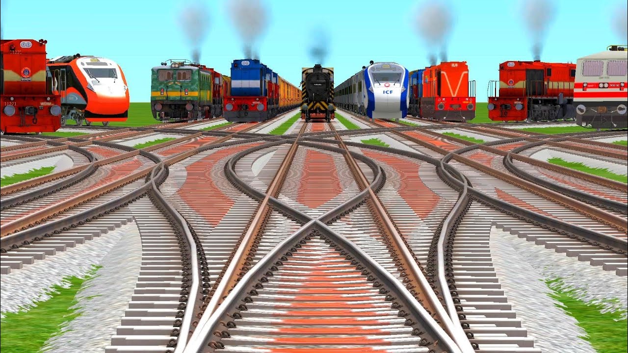 9_Trains Crossing On bumpy tracks | cool trains for toddlers | trucks vs train