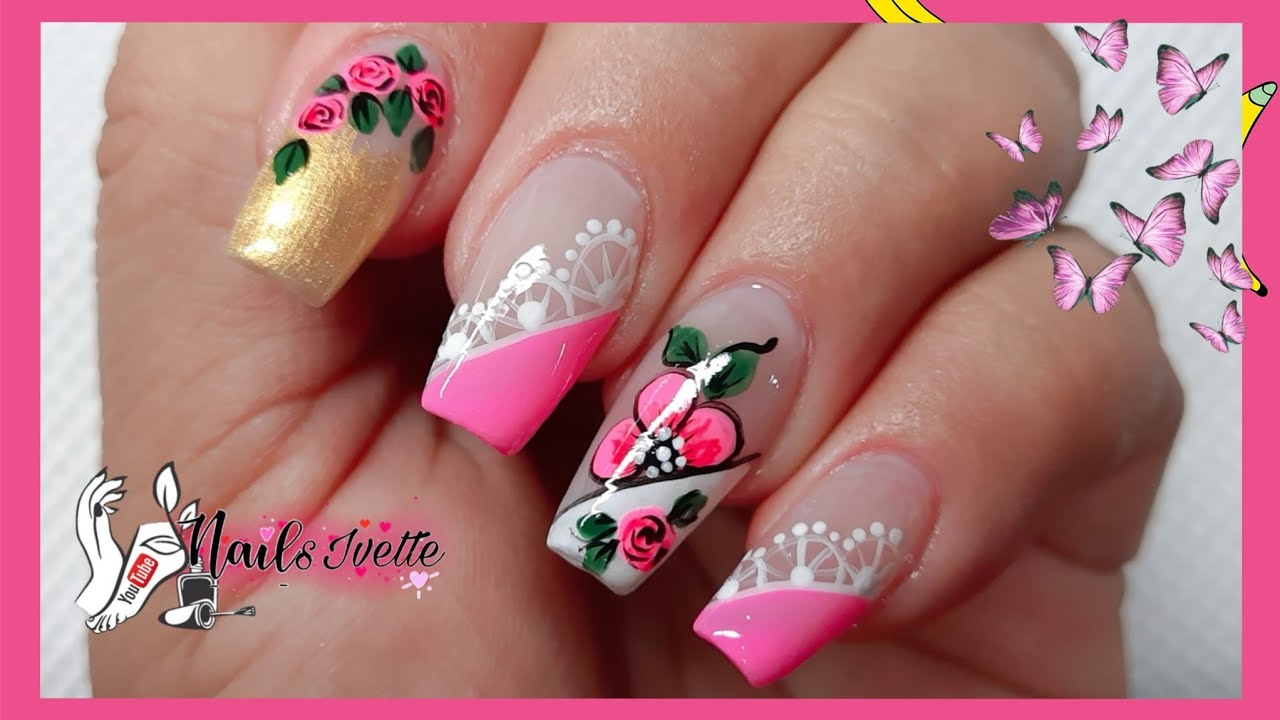 Uñas decoradas color rosa / Uñas tiernas y delicadas / diseño de uñas fácil y bonito bien femenino