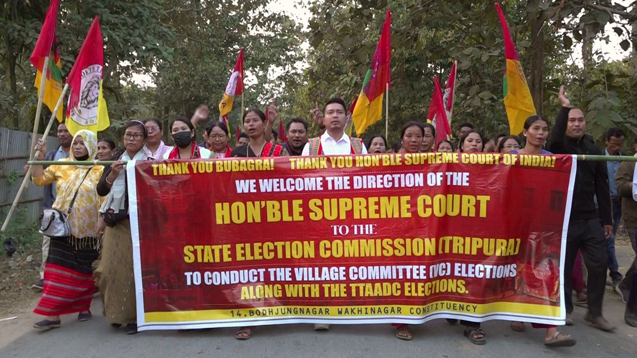 EM Runeil Debbarma ni Manjakmungo Bodhjungnagar Wakhinagar Constituency oh Khlaijakha Rally
