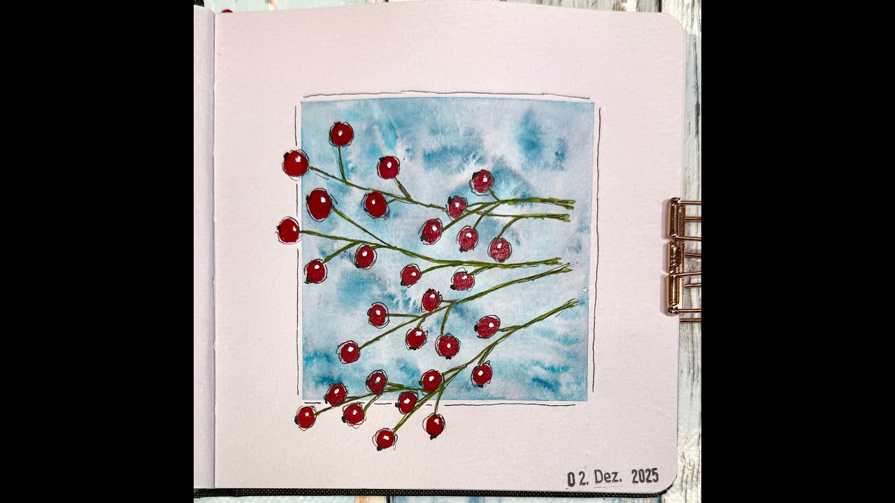 Very simple water colour berry bush twigs