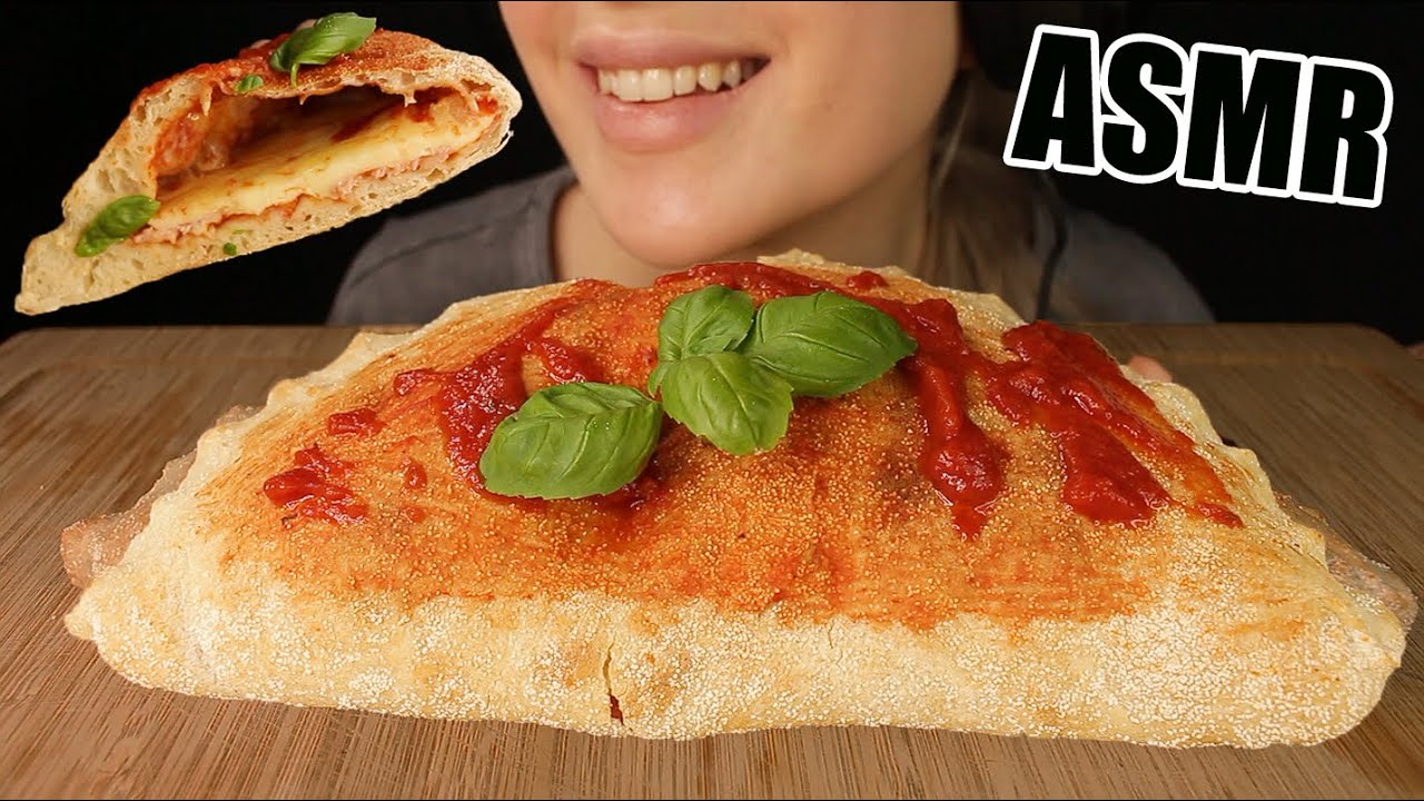 ASMR GIANT CHEESY CALZONE FILLED PIZZA ITALIAN FOOD MUKBANG EATING SOUNDS No Talking 먹방 Kasmia ASMR