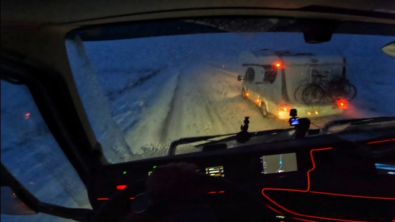 Norway 4K POV Winter Truck Driving First Snow And a meeting with a car from the continent
