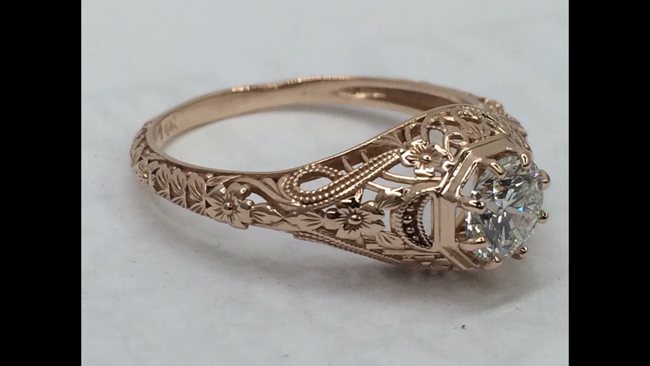 Rose gold vintage inspired diamond ring
