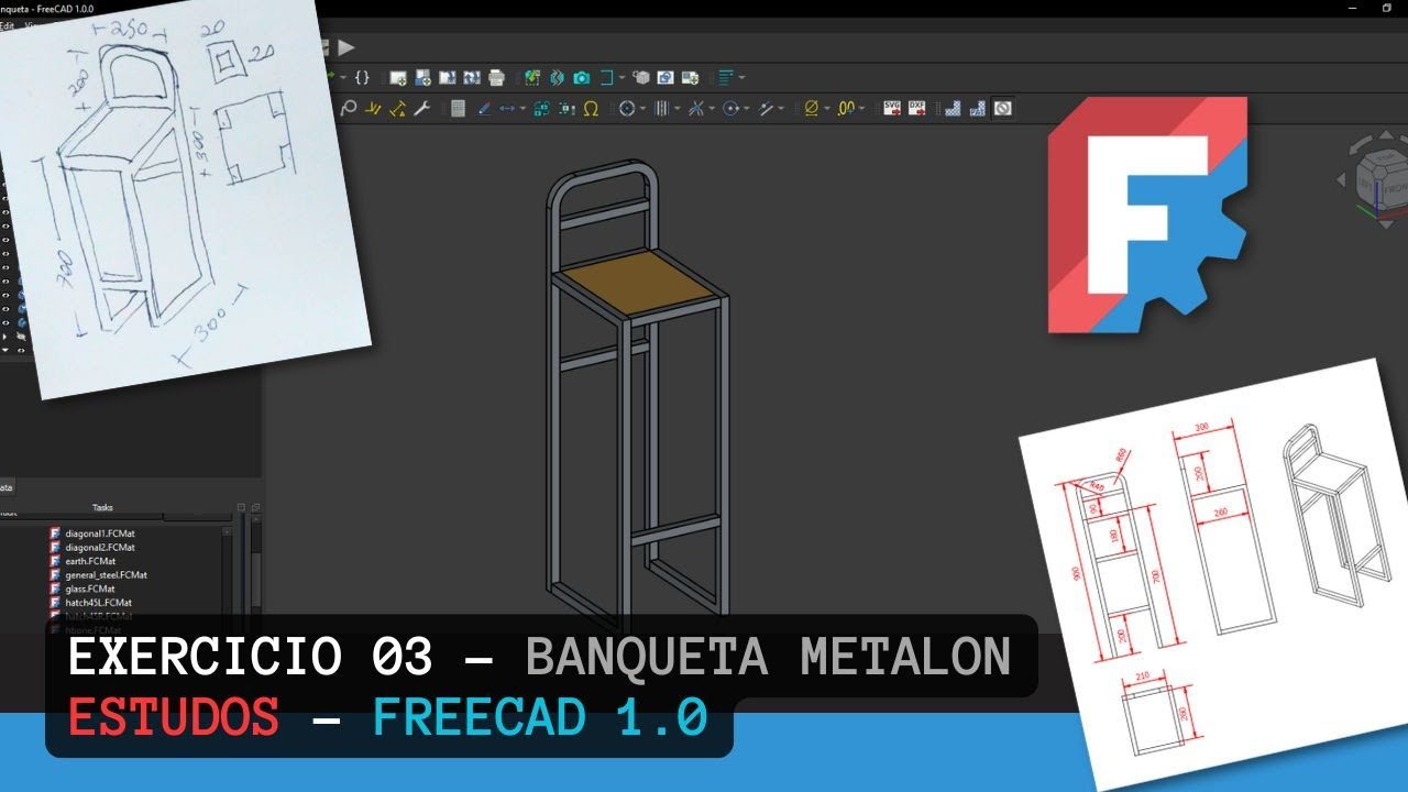 Exercicio 03 / Banqueta Metalon - ESTUDOS - Freecad 1.0