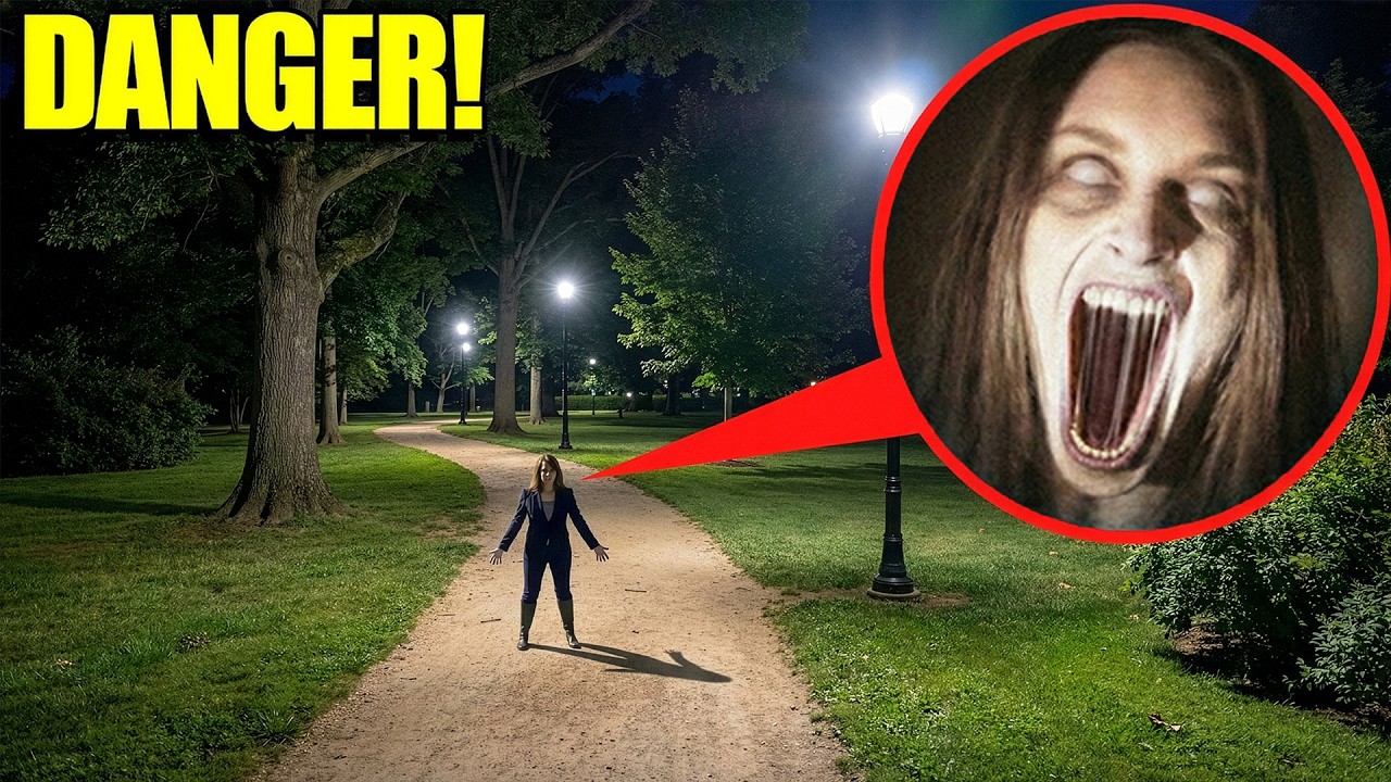 Drone catches LONG MOUTH LADY following people in the PARK! (we found her)