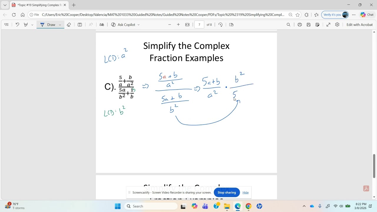 Topic #19: Simplifying Complex Fractions