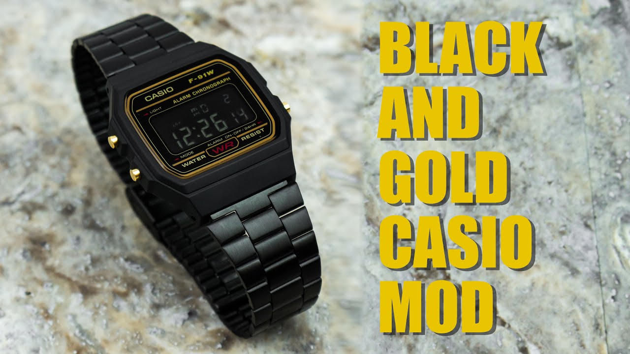 Black & Gold Casio F91W Inverted LCD and Strap Mod