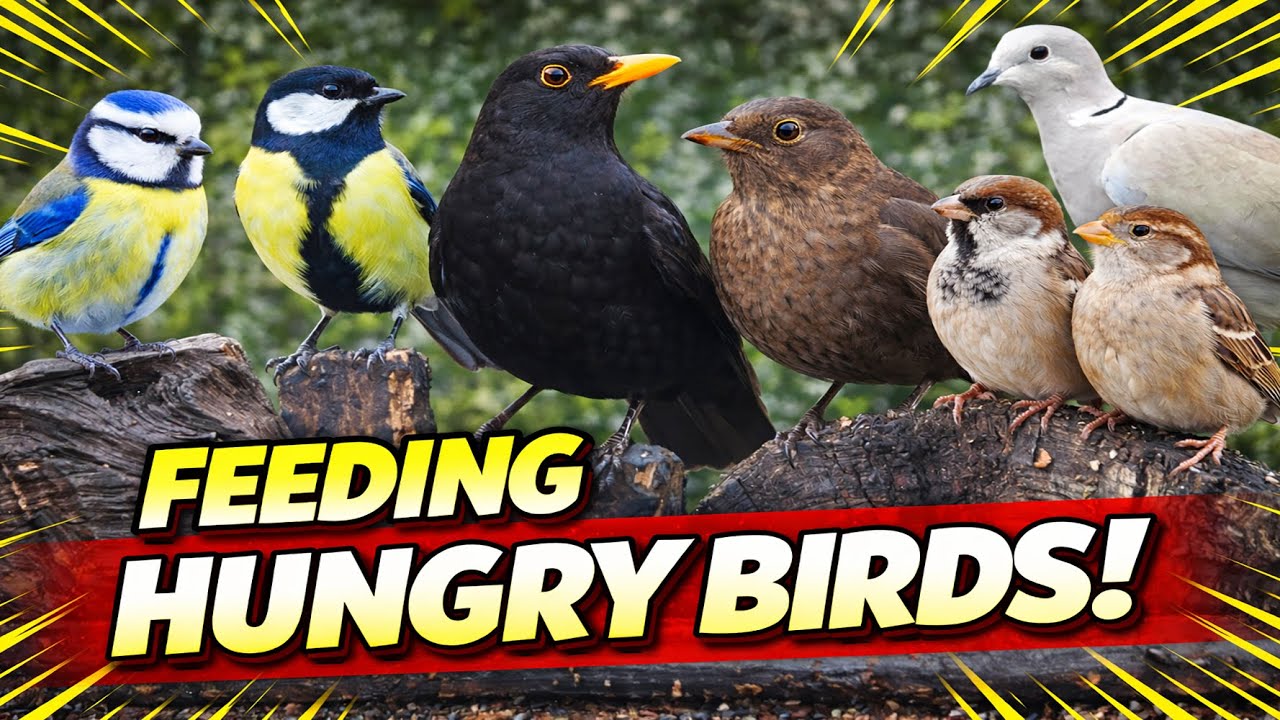 Feeding Hungry Garden Birds 🐦 | Blue Tit, Great Tit, Blackbird & Sparrows