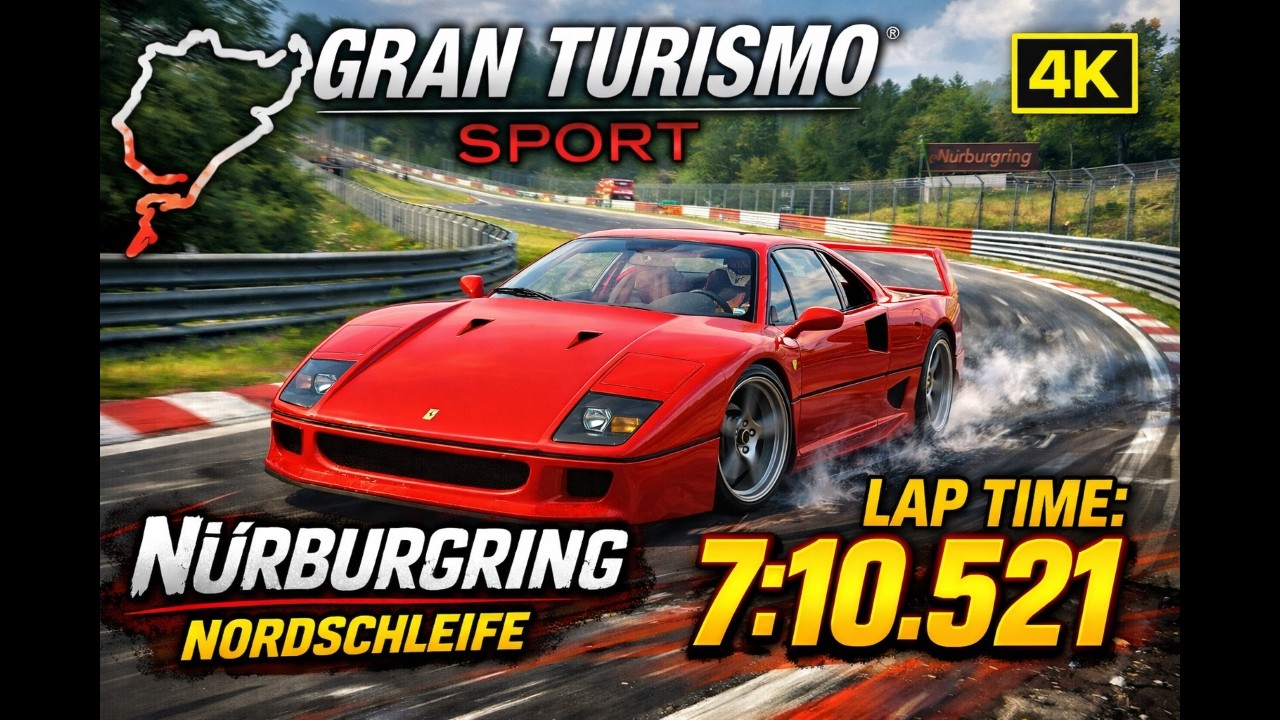 4K. Gran Turismo Sport – Ferrari F40 Nürburgring Nordschleife: Lap Time 7:10.521 (Full Hot Lap)