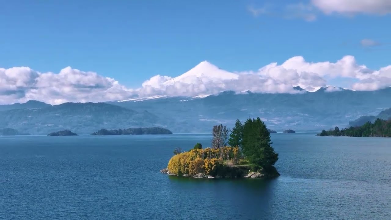 Lago Calafquén, Lago Pellaifa - Drone Stock Footage 4K