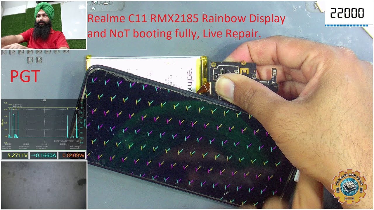Realme C11 RMX2185 Rainbow Display and NoT booting fully, Repair Unsuccessful.