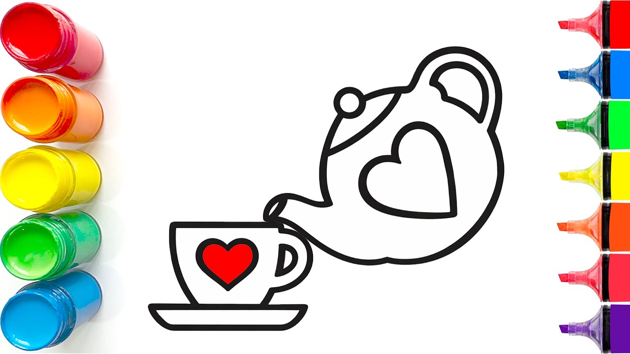 Drawing and Coloring a Teapot and a Cup | Easy Step by Step Tutorial