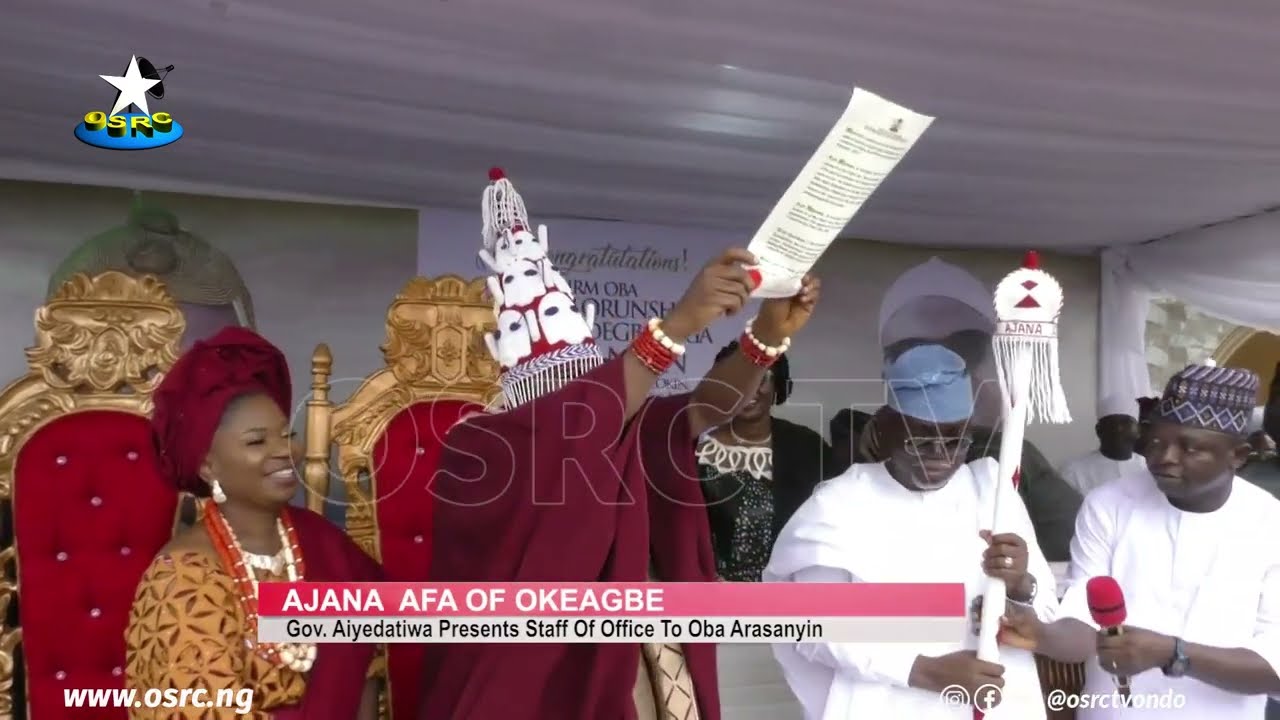 Gov Aiyedatiwa presents staff of office to Oba Arasanyin as Ajana Afa of Okeagbe