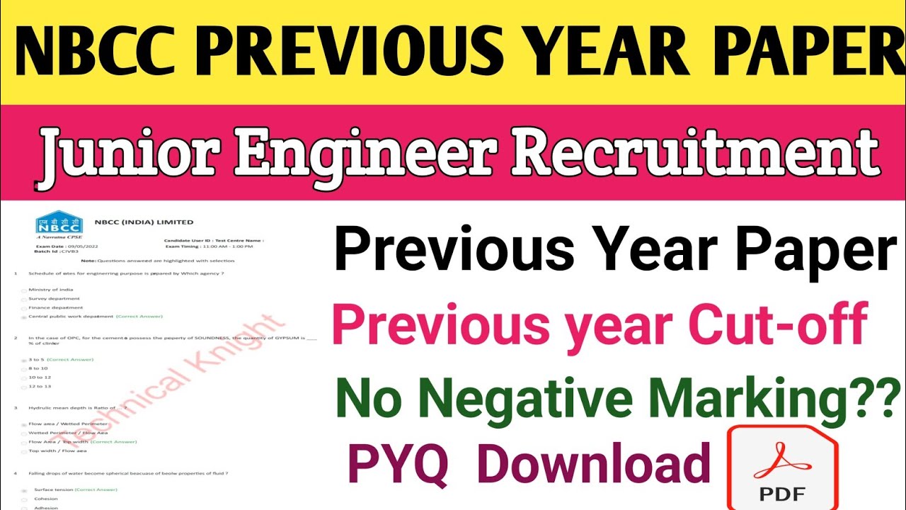 NBCC JE Previous Year Paper || NBCC JE Previous Year Cut-off || NBCC JE Question Paper || NBCC PY...