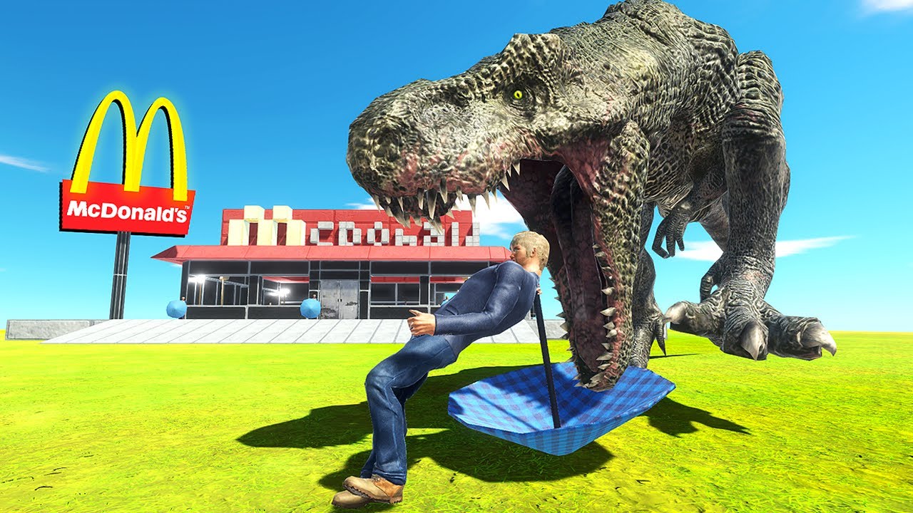 T-Rex EATS People at McDonalds - Animal Revolt Battle Simulator