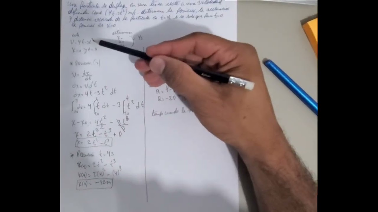 Determinar la posicion,aceleracion y distancia recorrida a partir de la velocidad y el tiempo=4