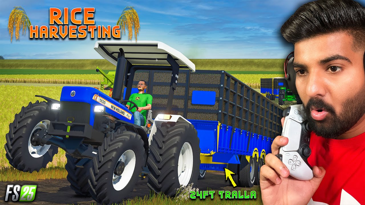 New Holland 5620 4x4 vs 24ft Tralla | Rice Harvesting | FS25 | Happy Goldsmith