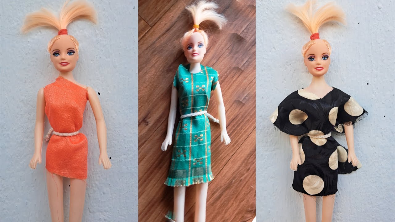 3 Barbie Doll Dress Making || How to Make No Sew No Glue Doll Dresses || DIY Barbie Doll Clothes