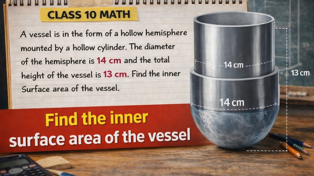 A vessel is in the form of a hollow hemisphere mounted by a hollow cylinder. The diameter of the hem