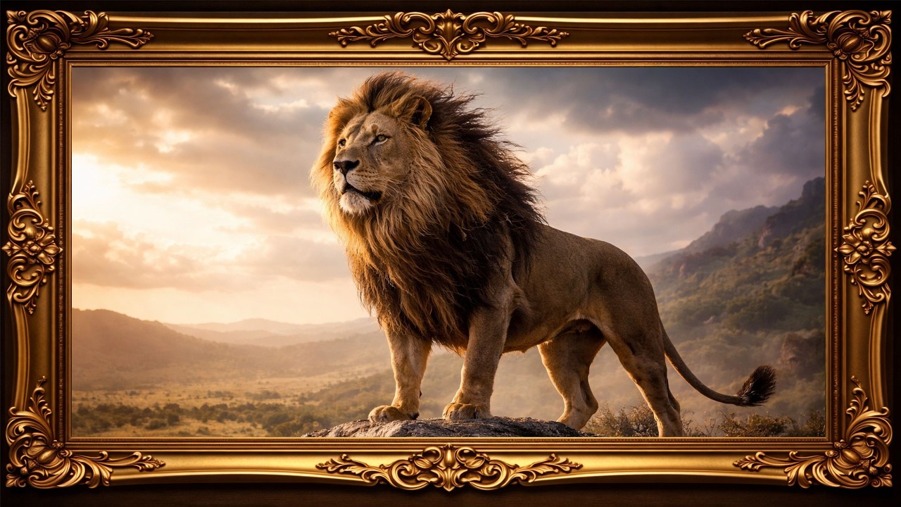 Majestic Lion on the Mountain | Elegant Frame TV Art for Luxury Home Ambience (4K)