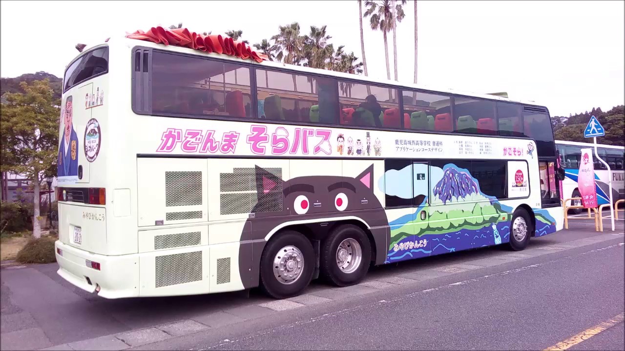 観光バス2月の指宿を走る みやびオープンバスも走る  Tourist buses run in Ibusuki road in February