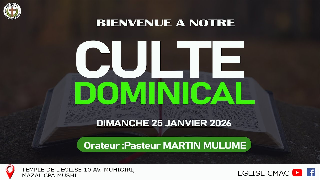 Suivez notre Culte dominical avec le Pasteur Martin Mulume